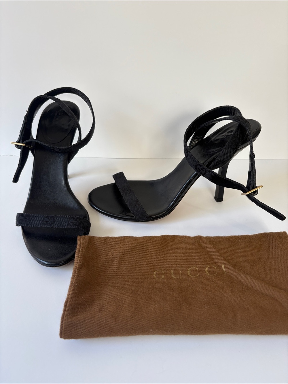 Gucci Black Ankle-Strap Stiletto Sandals